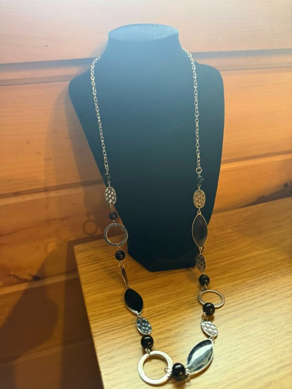 Vintage 34" Silvertone and Black Necklace